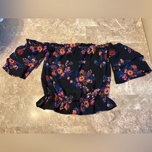 Lilly White Black Flutter Off The Shoulder Sleeve Blouse